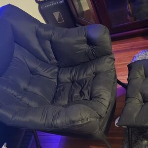 Black Tufted Chair and Ottoman Set